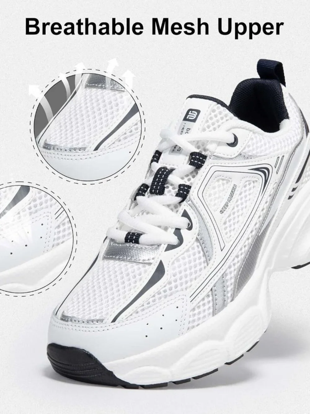 Women's White Chunky Fashion Sneakers Casual Sports Shoes Mesh Athletic